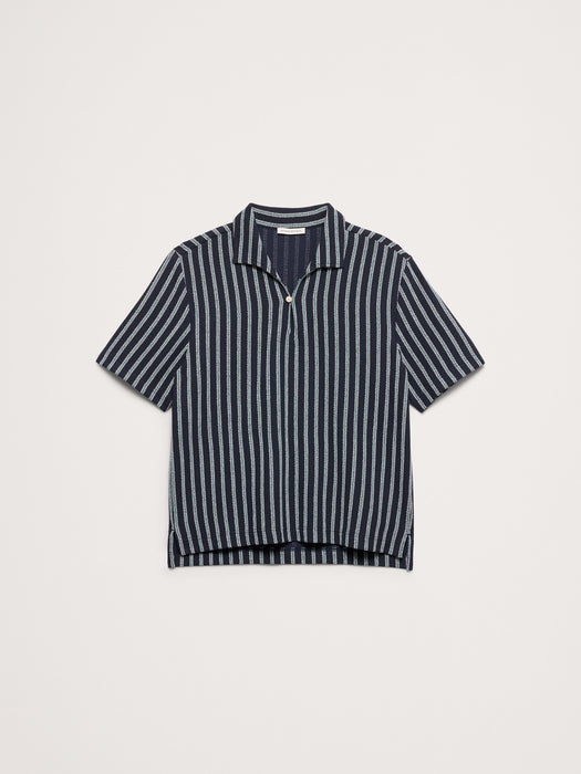 Jacquard Stripe Open Collar Polo