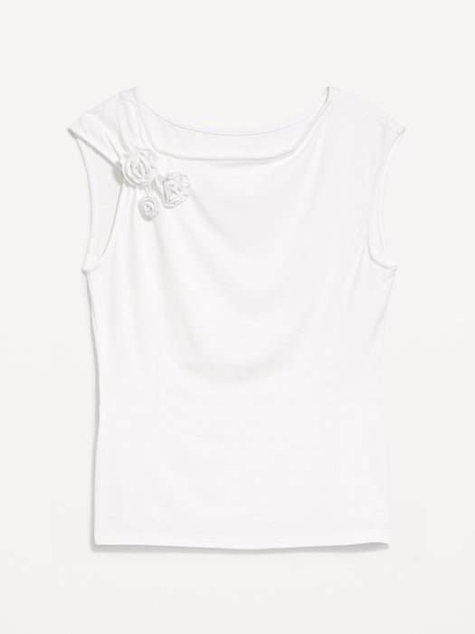 Gathered-Shoulder Rosette Top