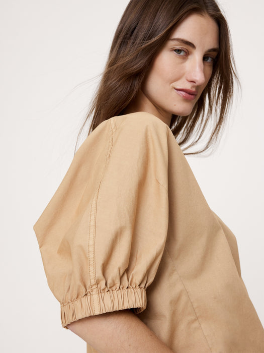 Cotton Twill Puff-Sleeve Top