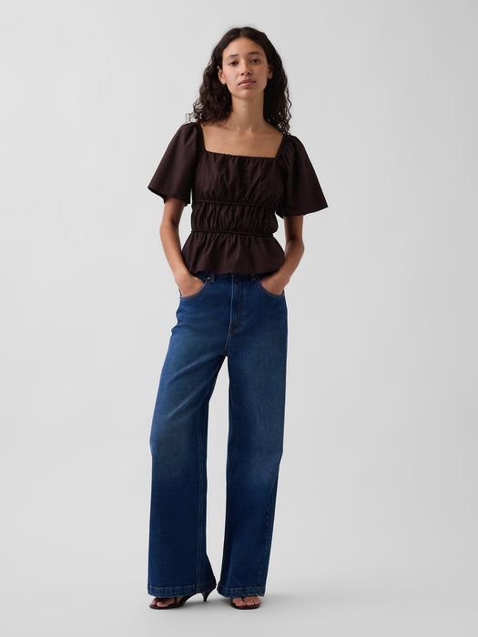 Square-Neck Peplum Top