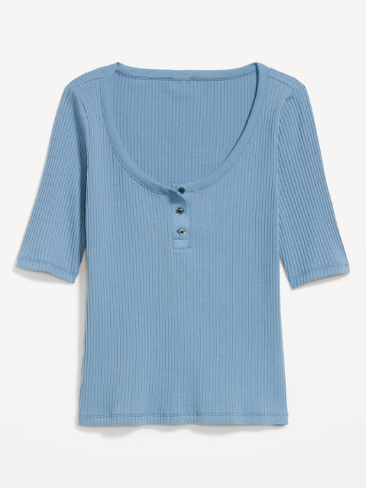 Scoop-Neck Fitted Henley Top