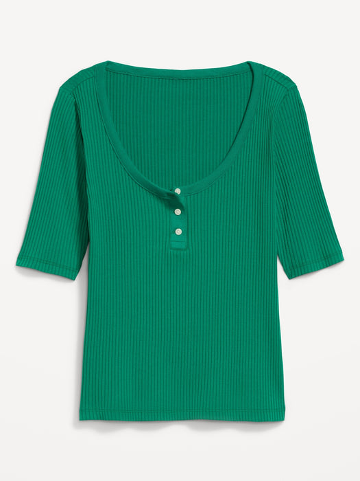 Scoop-Neck Fitted Henley Top
