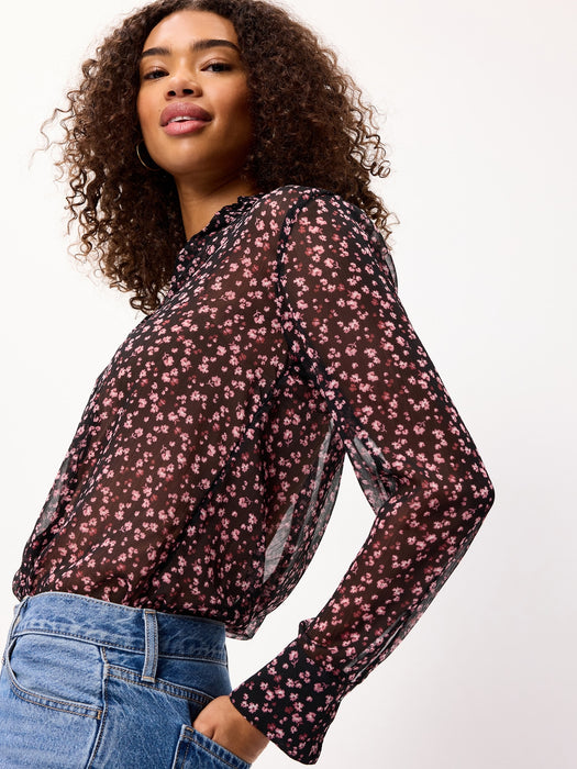Sheer Chiffon Button-Down Shirt