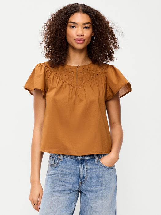 Short-Sleeve Embroidered Trousseau Top