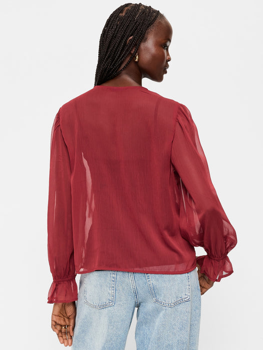 Long-Sleeve Chiffon Tie-Front Top