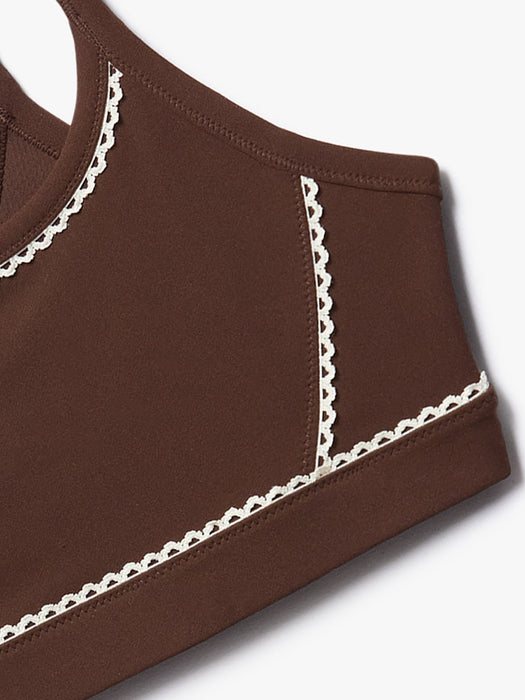 Square Neck Picot Sports Bra A-C