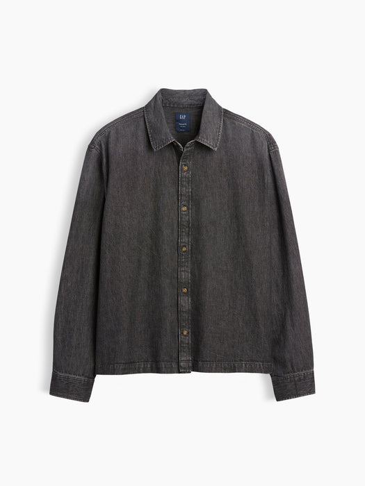Denim Relaxed Straight-Hem Shirt