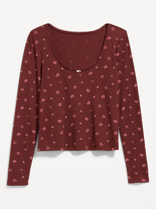 Waffle-Textured Long-Sleeve Pajama Top