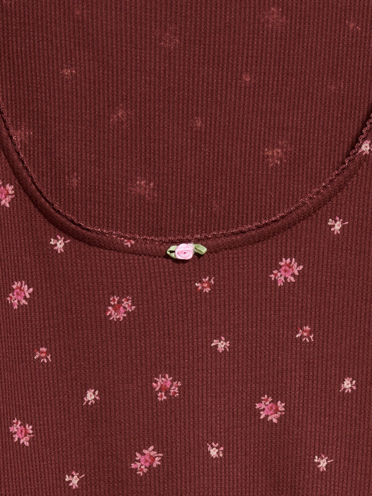 Waffle-Textured Long-Sleeve Pajama Top