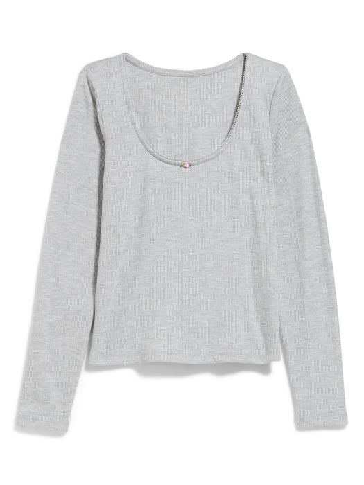 Waffle-Textured Long-Sleeve Pajama Top