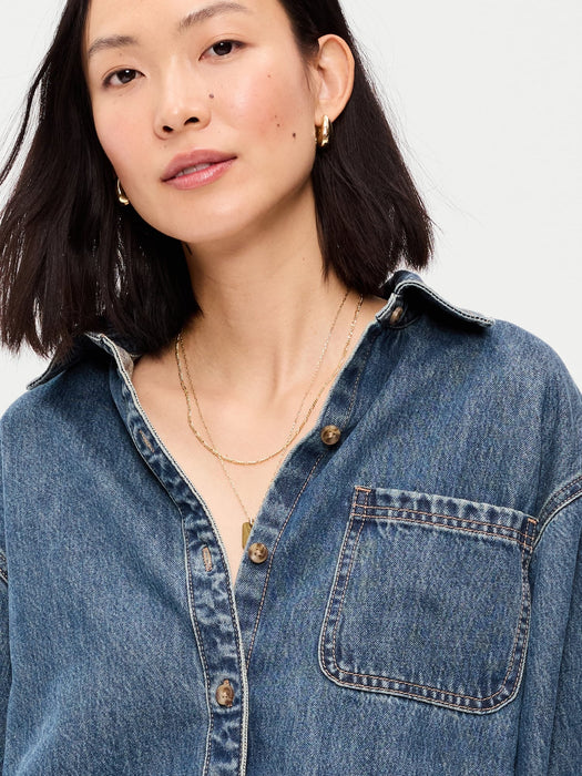 Oversized Boyfriend Button-Down Jean Shirt