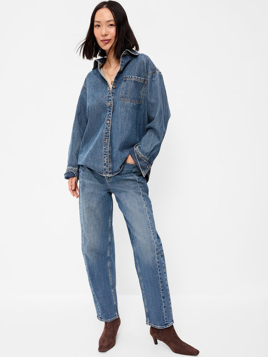 Oversized Boyfriend Button-Down Jean Shirt