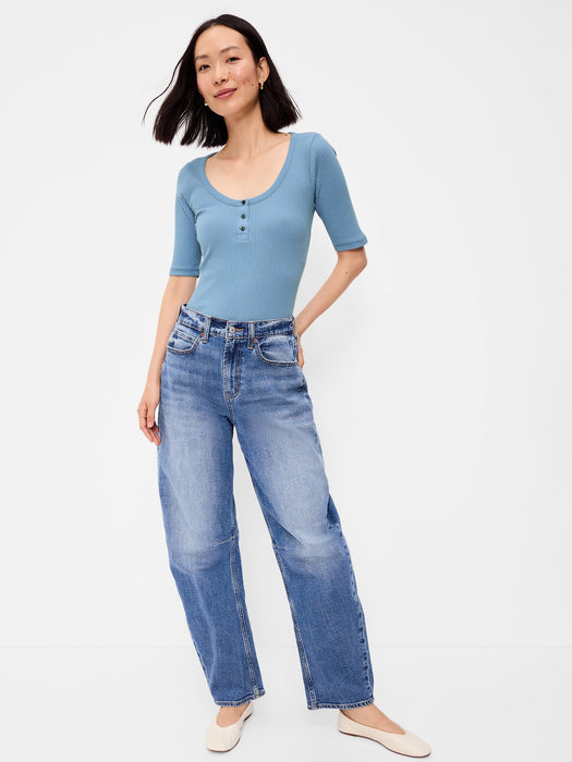 Scoop-Neck Fitted Henley Top