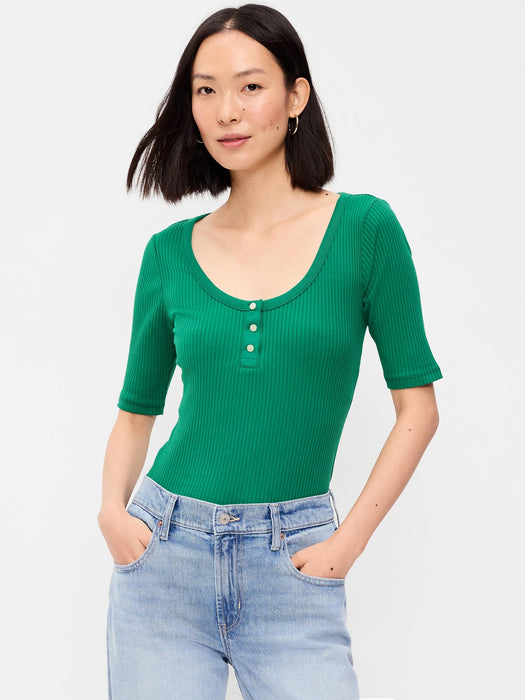 Scoop-Neck Fitted Henley Top