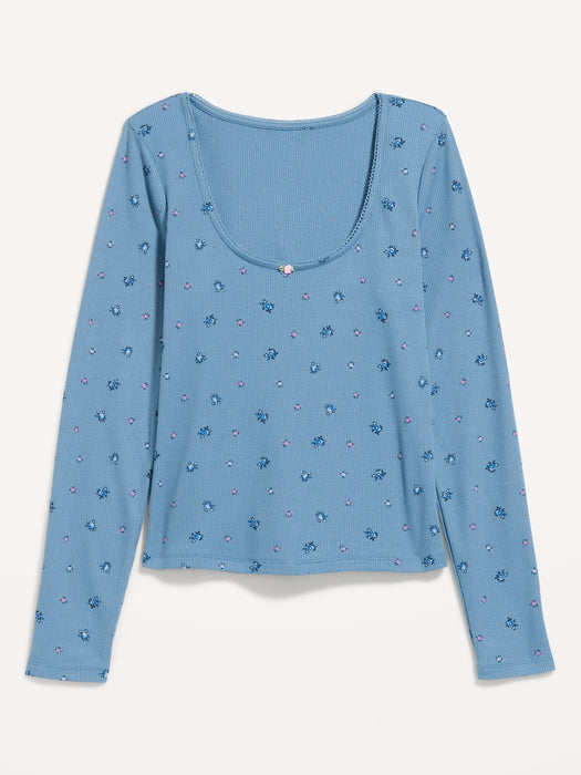 Waffle-Textured Long-Sleeve Pajama Top