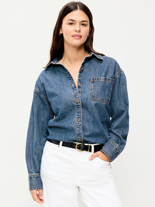 Oversized Boyfriend Button-Down Jean Shirt