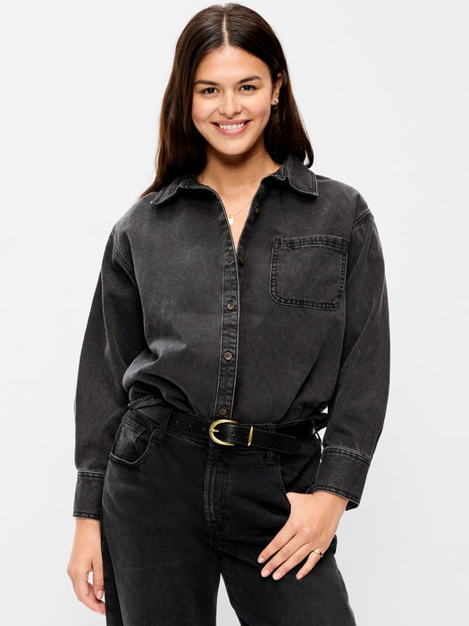 Oversized Boyfriend Button-Down Jean Shirt