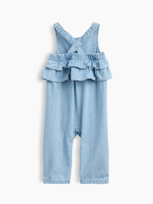Baby Embroidered Denim Ruffle One-Piece