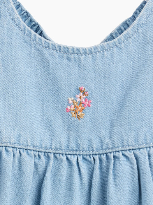 Baby Embroidered Denim Ruffle One-Piece
