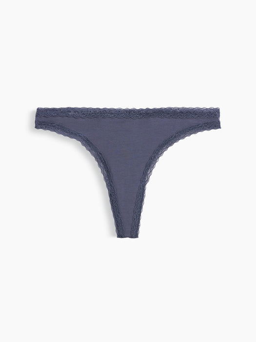 SoftMade Organic Stretch Cotton Lace-Trim Thong