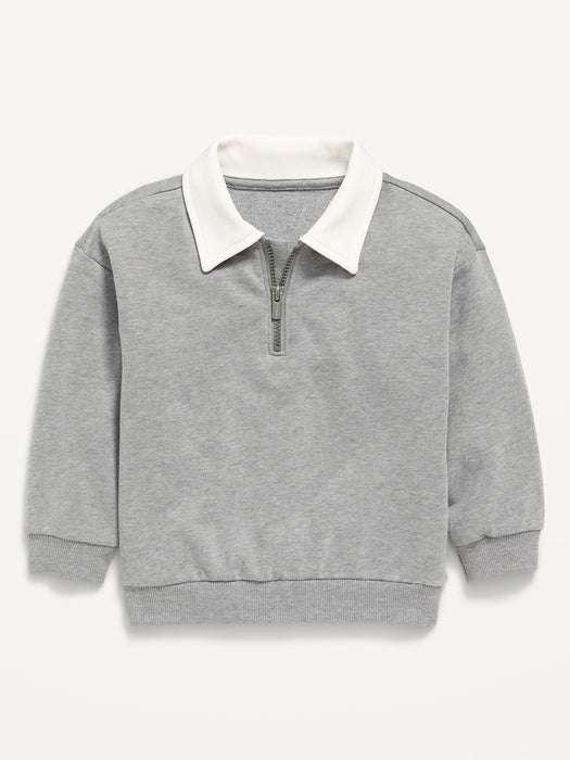 Oversized Collared French Terry Quarter-Zip for Toddler Boys