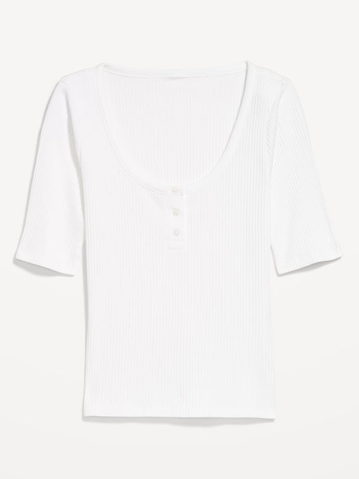 Fitted Scoop-Neck Henley T-Shirt