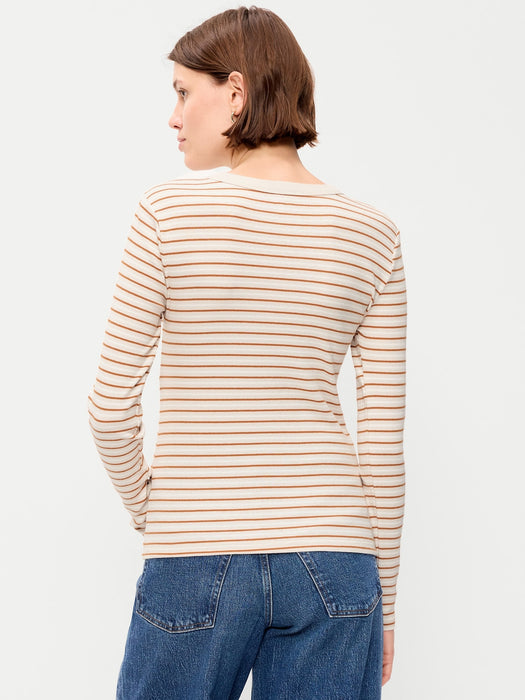 Snug Long-Sleeve Striped Ribbed T-Shirt
