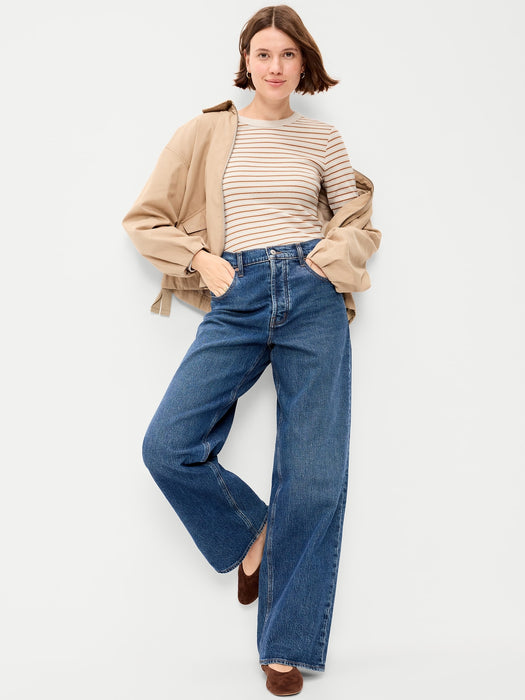 Snug Long-Sleeve Striped Ribbed T-Shirt