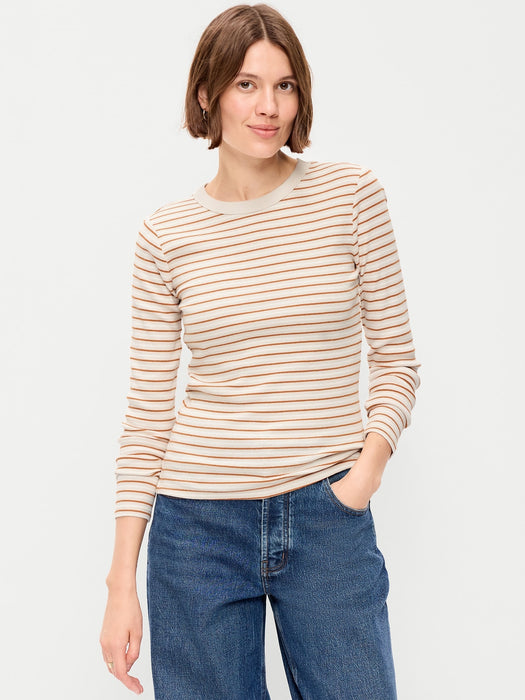 Snug Long-Sleeve Striped Ribbed T-Shirt