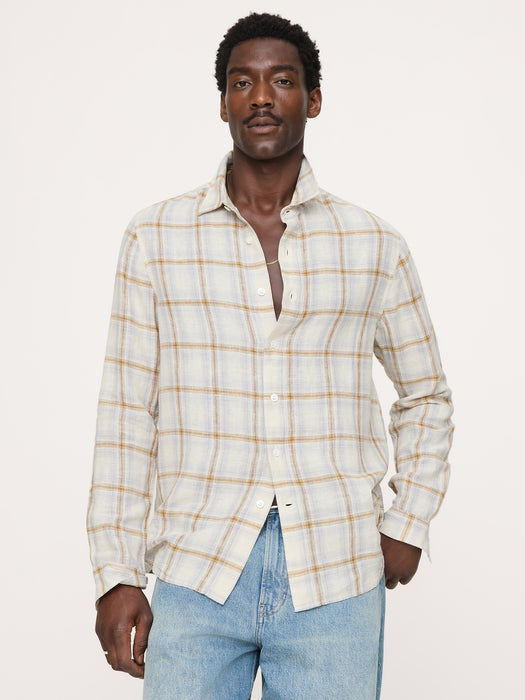 Standard-Fit Plaid Linen-Cotton Shirt