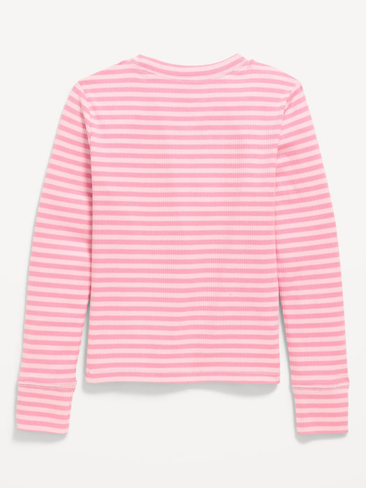 Printed Long-Sleeve Ribbed T-Shirt for Girls