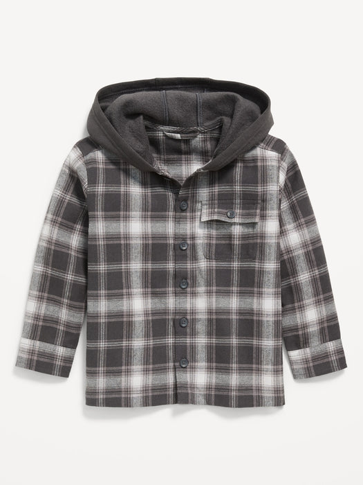 Long-Sleeve Hooded Flannel Shirt for Toddler Boys