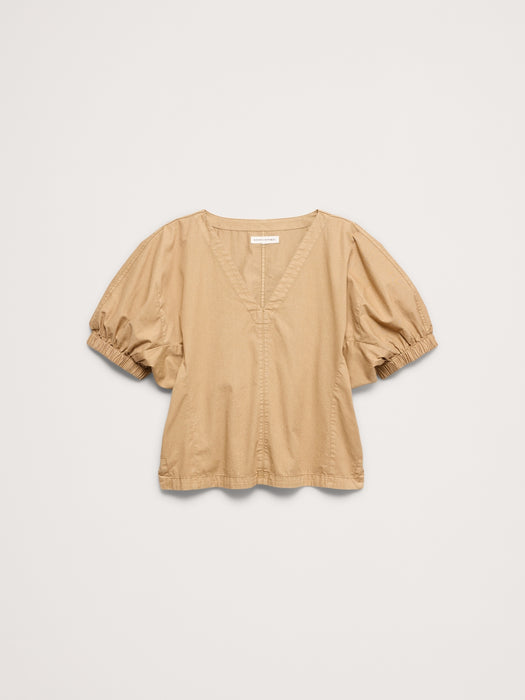 Cotton Twill Puff-Sleeve Top