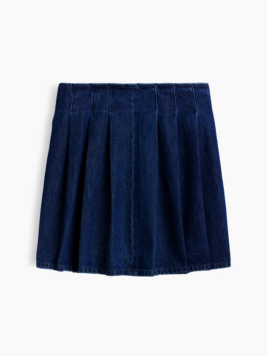 Denim Pleated Mini Skirt