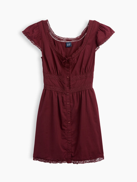 Scoop Neck Lace-Trim Mini Dress