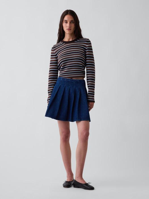 Denim Pleated Mini Skirt
