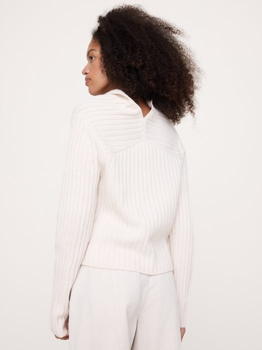 Wool-Cotton Drape-Neck Sweater