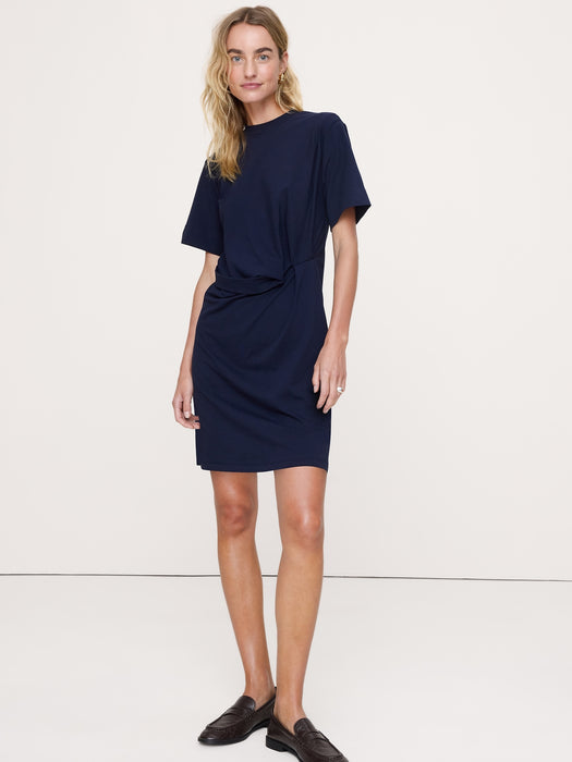Stretch-Cotton High-Neck Mini Dress