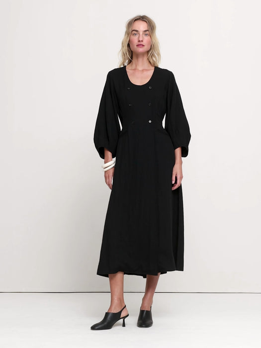 Drapey Twill Buttoned Maxi Dress