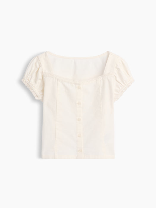 Lace-Trim Button-Front Top