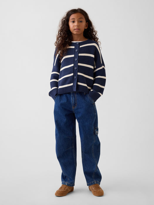 Kids High Rise Barrel Cargo Jeans