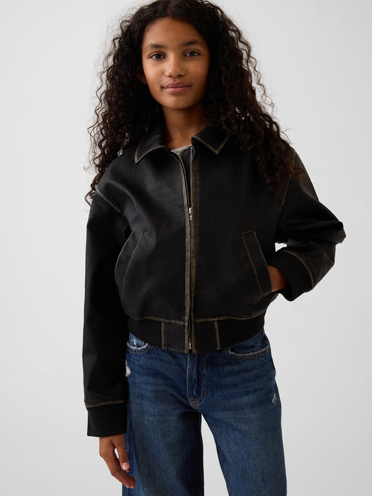 Kids Vegan Leather Bomber Jacket