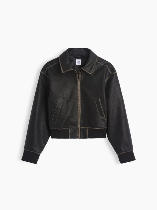 Kids Vegan Leather Bomber Jacket
