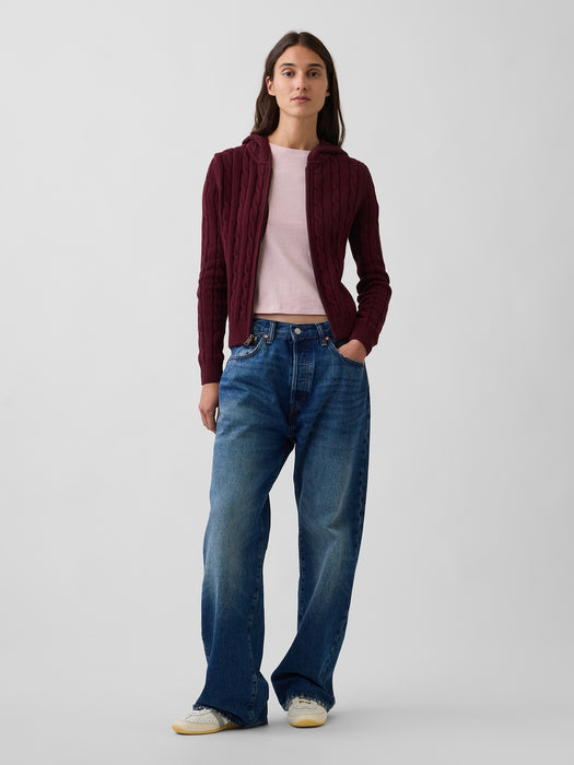 100% Cotton Cable-Knit Zip Cardigan