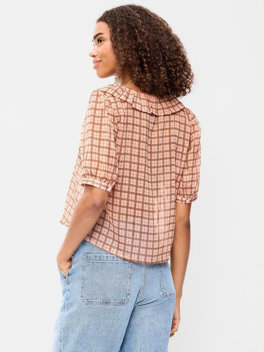 Ruffle Collar Tie-Front Chiffon Top
