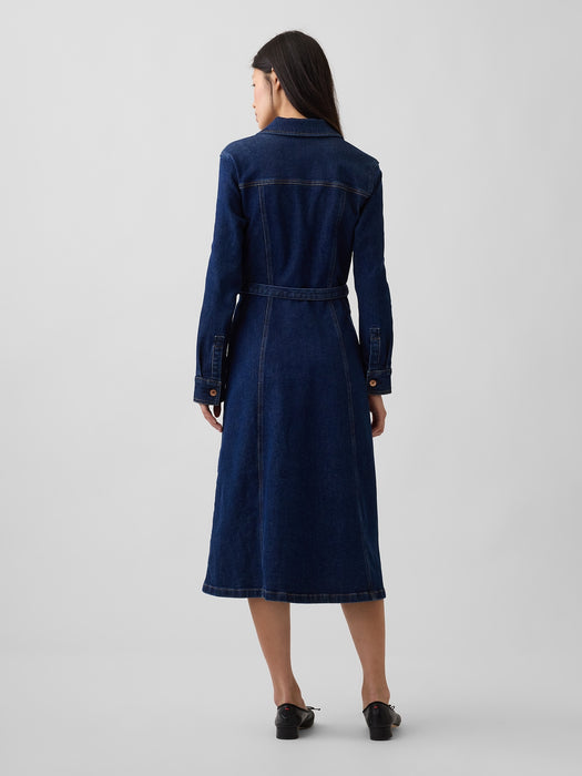 Denim Tie-Belt Midi Dress