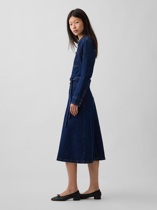 Denim Tie-Belt Midi Dress