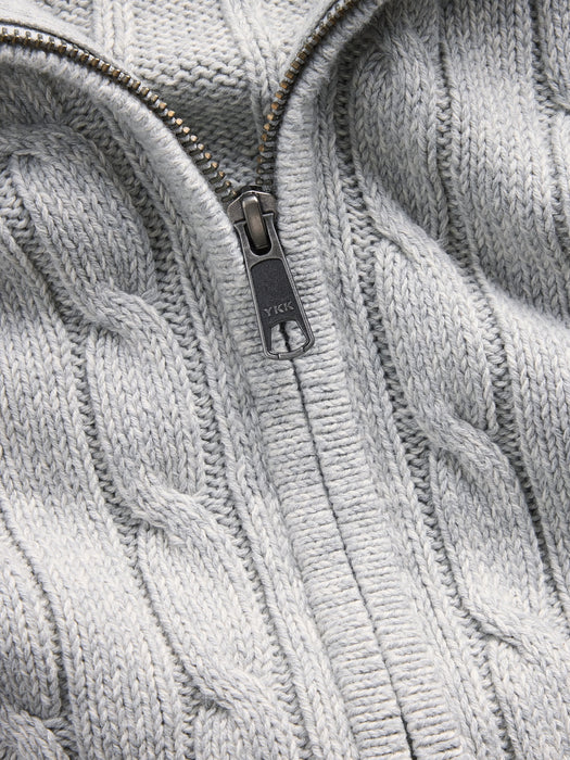 100% Cotton Cable-Knit Zip Cardigan