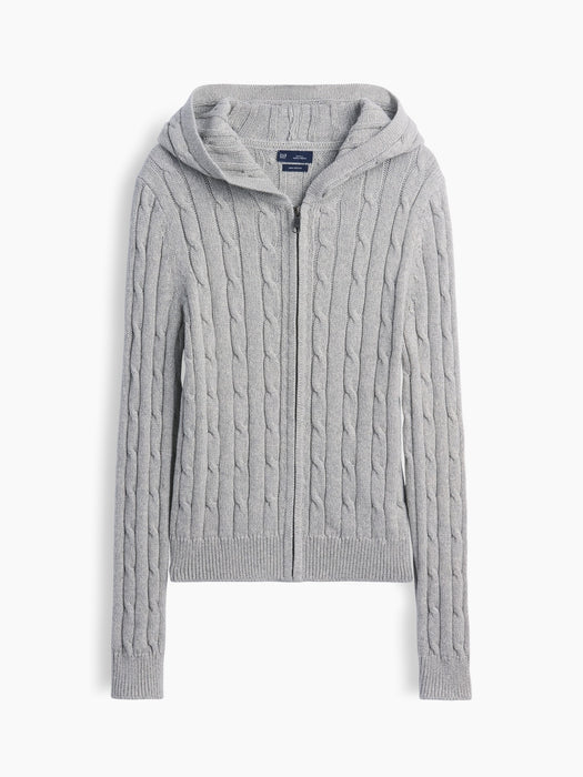 100% Cotton Cable-Knit Zip Cardigan