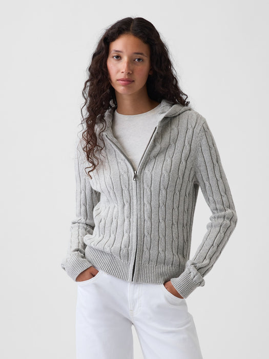 100% Cotton Cable-Knit Zip Cardigan